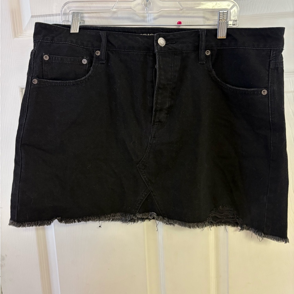 American Eagle Button Fly Black Denim Mini Skirt